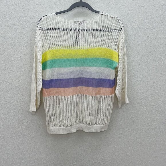 Honey & T Francescas Stripe Open Weave Knit Sweater Shirt Womens size Medium NEW - Picture 6 of 6
